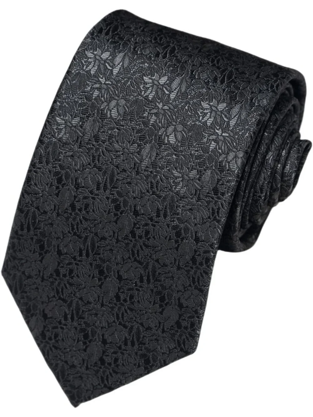 Men's Black 100% Microfiber Floral Jacquard Formal Classic Necktie For Business